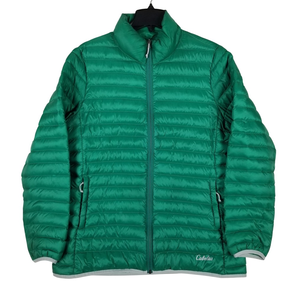 Cabela's Puffer Jacket Women Large Green Duck Down Insulated Quilted Lightweight